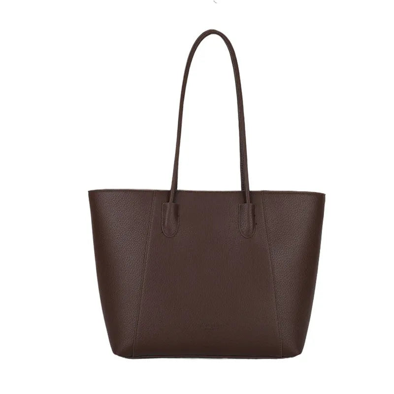 PU leather soft bucket shoulder tote bag with synthetic leather lining, outer sandwich pocket and zipper change bag