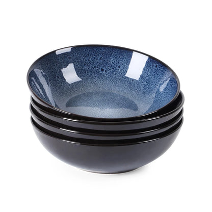 Unique peacock green ceramic bowl set, 30oz each, dishwasher, microwave, and oven safe