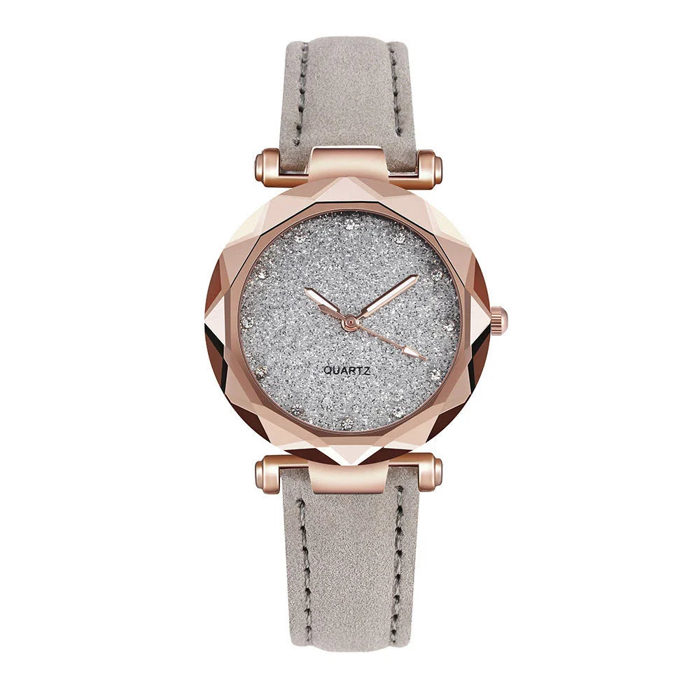 Starry Watch with Sleek Alloy Case, Plexiglass Mirror, and Imitation Leather Strap in Vibrant Color Options