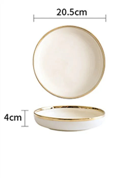 Platinum-coloured porcelain bowl and plate with gold rim, part of a wedding gift tableware set.