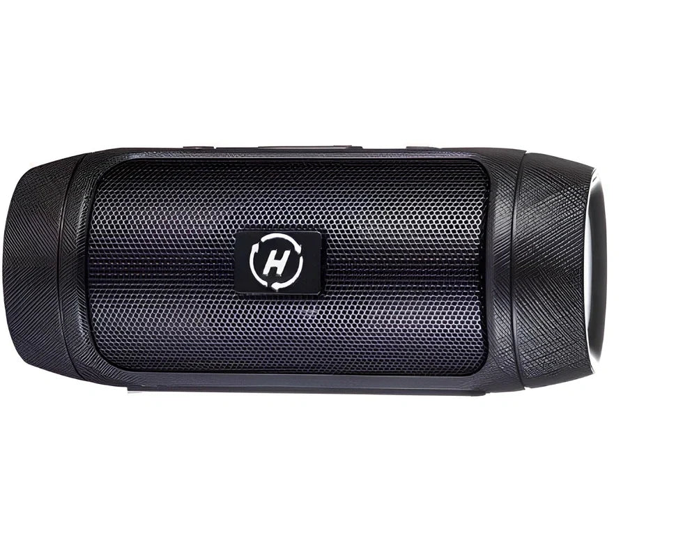 Compact blue Bluetooth speaker with USB charging port and control buttons