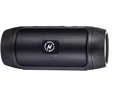 Compact blue Bluetooth speaker with USB charging port and control buttons