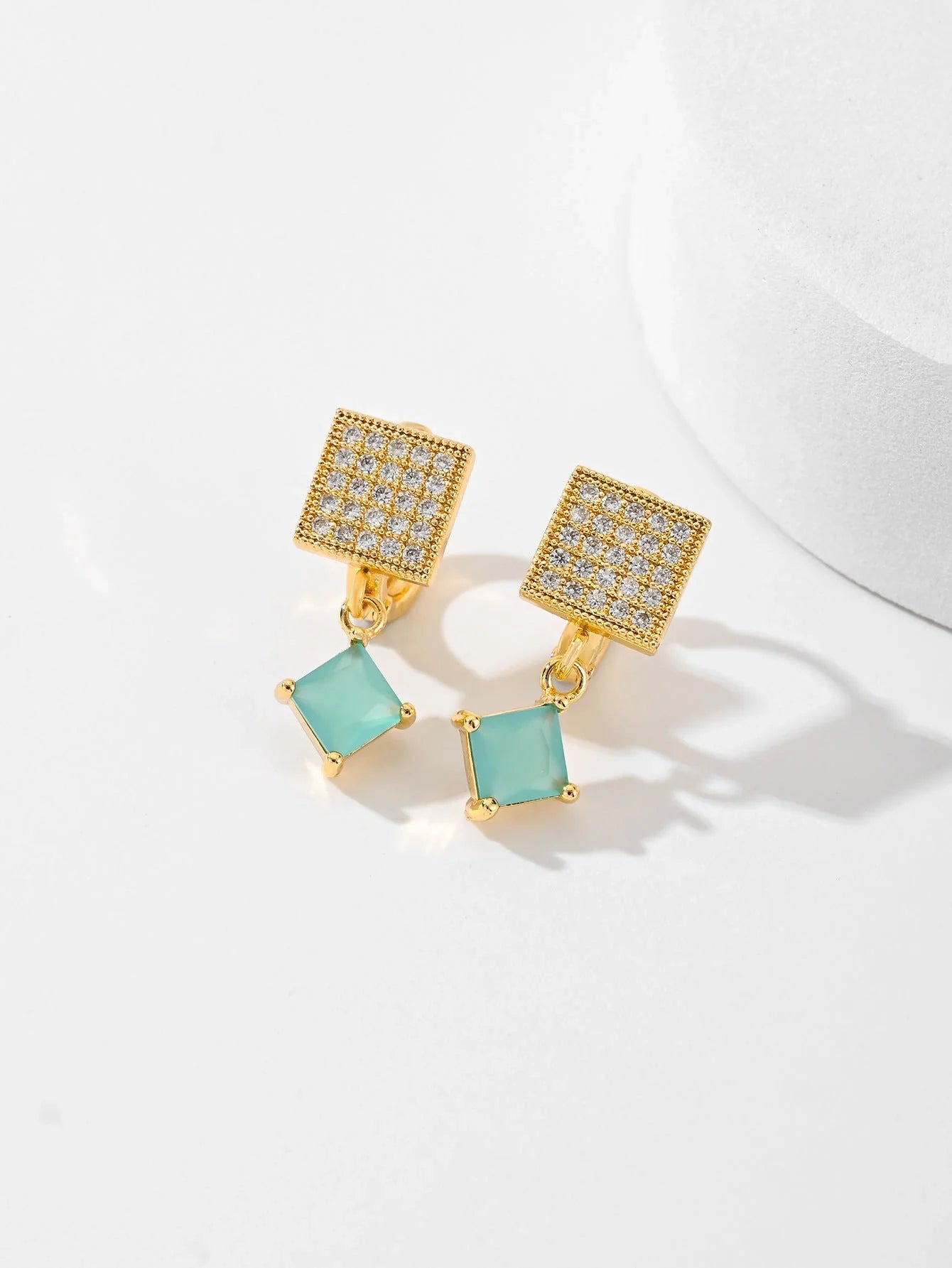 Square fashion zircon earrings in various colours, perfect for women's accessories