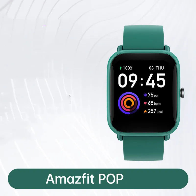 Smartwatch with colour screen showing blood oxygen reading on silicone strap