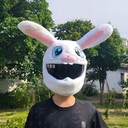 White long eared rabbit head decorative helmet cover for electric motorcycle