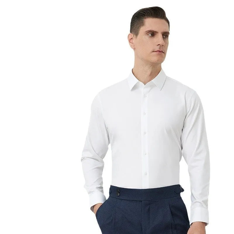 Men's Long-Sleeved Silk Business Shirt in Mulberry Silk with Micro-Elastic Casual Design and Non-Ironing Fabric Available in Seven Colour Options and Eight Standard Sizes for Youth and Daily Wear
