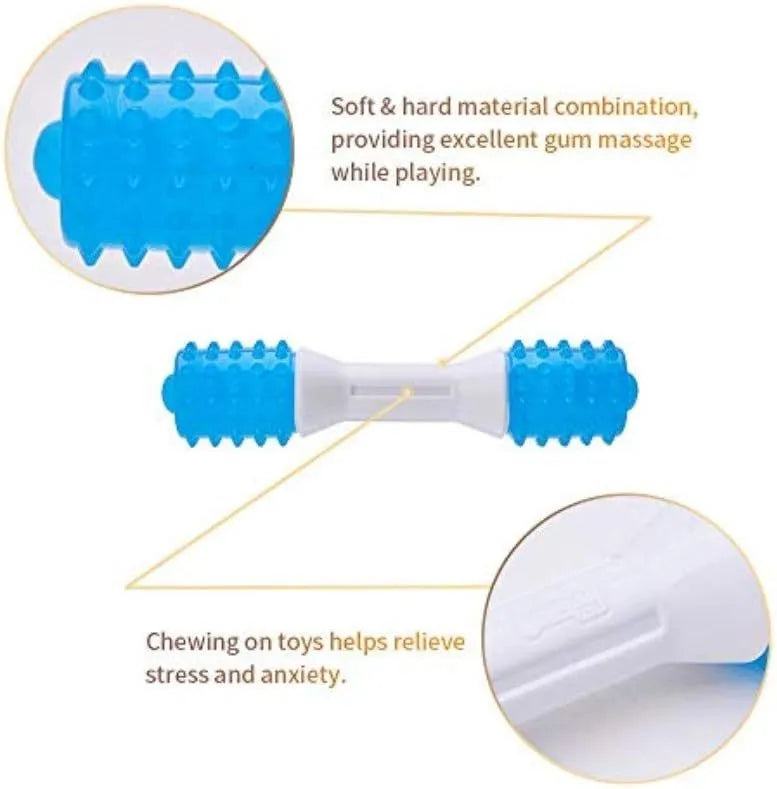 Dual-colour puppy teething chew toy with two hardness levels of PU material for dental health