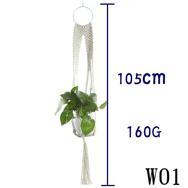 Handmade beige cotton rope indoor plant hanger basket for stylish home decor