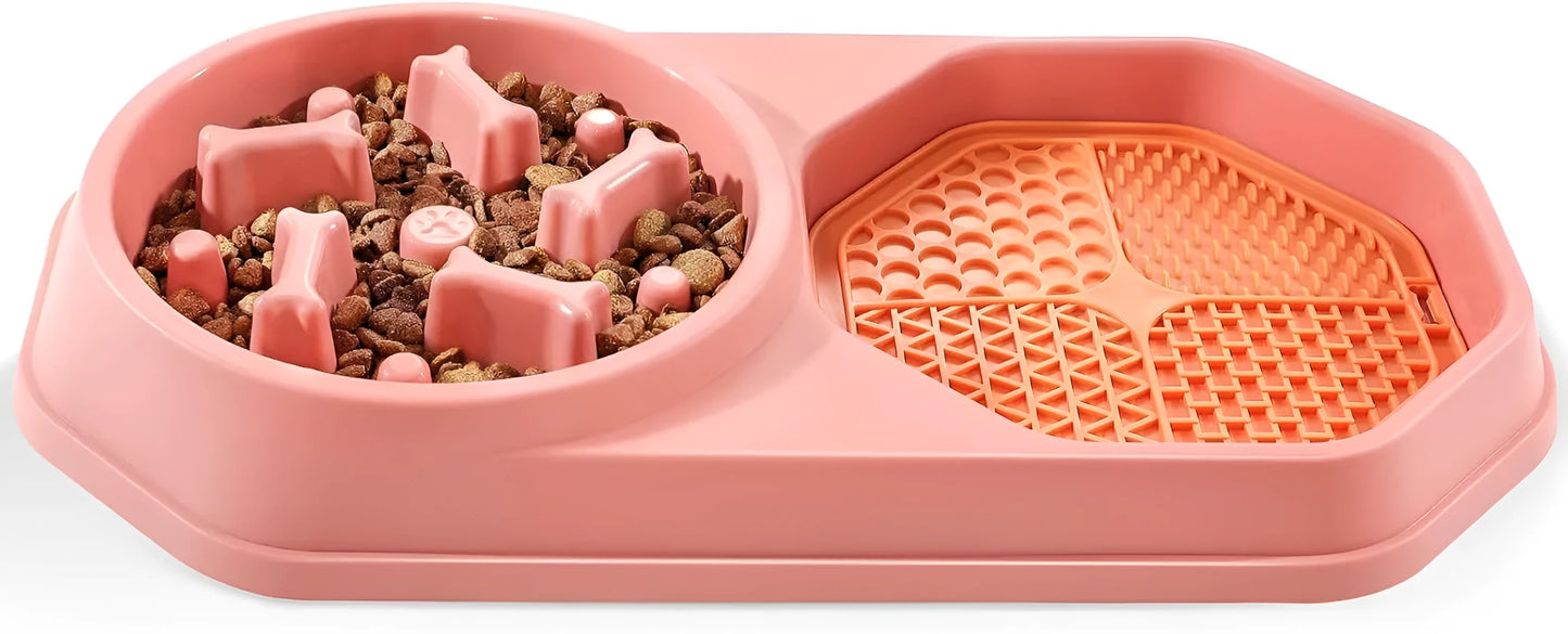 Blue interactive slow feeder dog bowl with maze pattern and non-slip pads for medium dogs