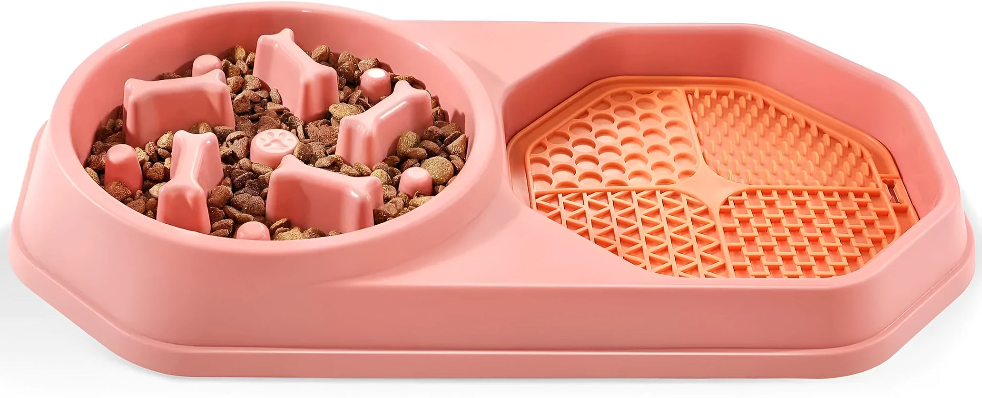 Blue interactive slow feeder dog bowl with maze pattern and non-slip pads for medium dogs