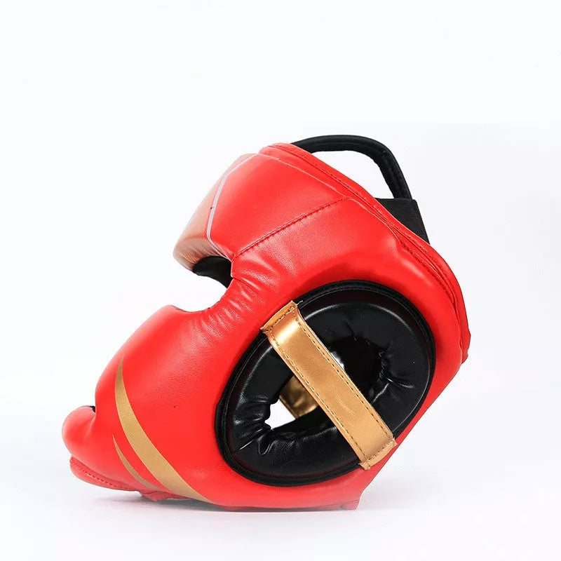 Children's boxing helmet in red, white, or black with full protection features