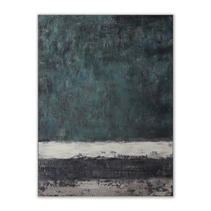 Large handmade abstract oil painting with retro green texture on vertical one-panel canvas, no frame, for living room or bedroom wall art