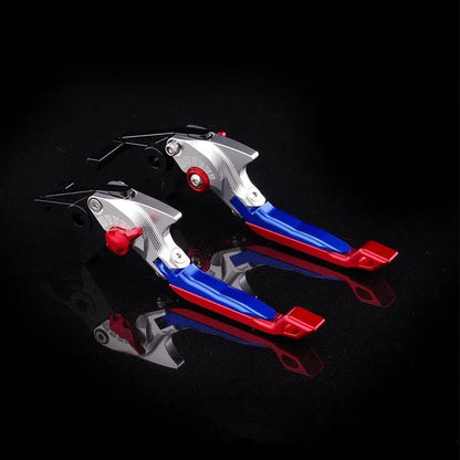 Pair of anodised metal bicycle brake horn handle levers with adjustable reach, shown in a two-tone colour finish.