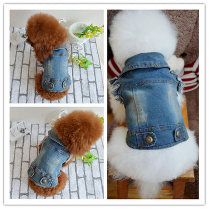 Scratch pattern denim vest for dogs in dark and light colours with size options from XS to XXL