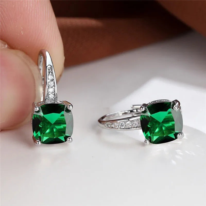 Square zircon inlaid geometric ear hooks in Korean style with electroplated finish