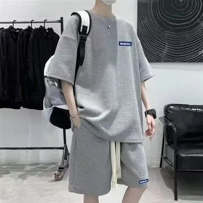 Waffle texture leisure sports suit with short sleeve top and matching shorts