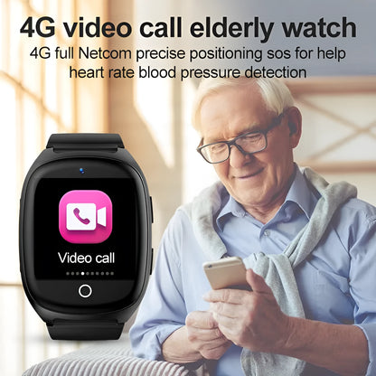 Black GPS smart watch with 1.54-inch touch screen showing SOS and health monitoring functions