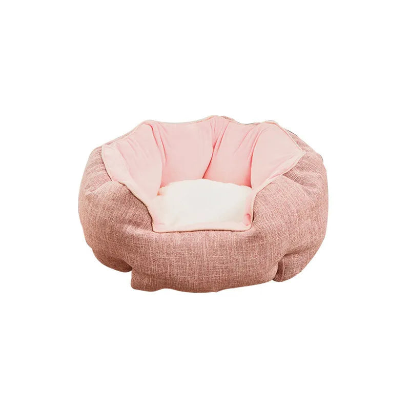 Octagonal fabric pet bed for small dogs and cats with a removable centre mat