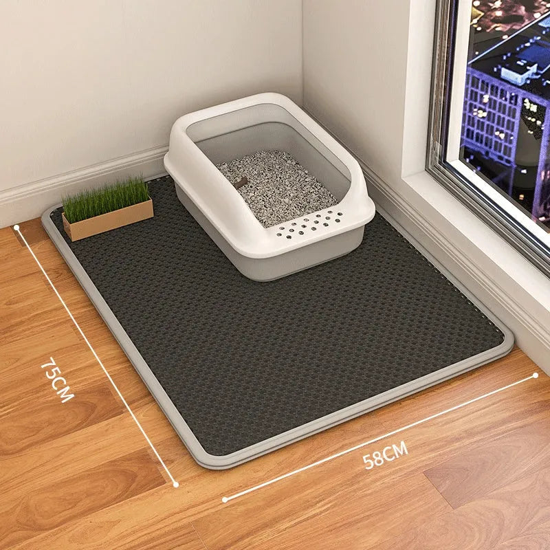 Double layer waterproof cat litter mat with non-slip backing in beige, black, blue and grey colour options