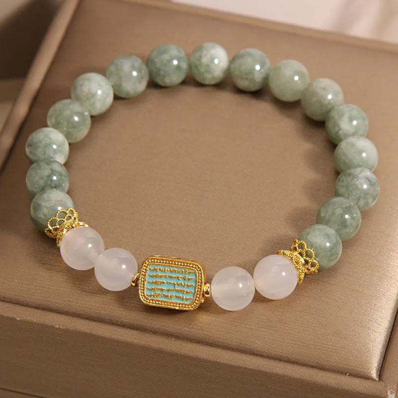 Oil green emerald crystal bracelet with five-piece scriptures design for women