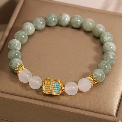 Oil green emerald crystal bracelet with five-piece scriptures design for women