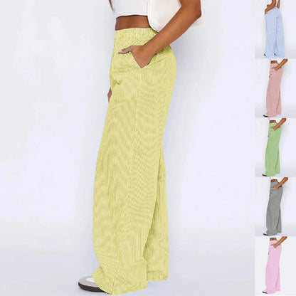 Stylish women's striped high waist wide leg trousers with pockets in various colors