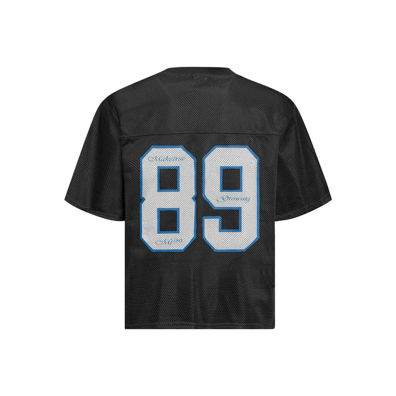 Alphanumeric printing casual T-shirt in black or white with loose street style, available in Asian sizes M, L and XL for leisure wear, made from polyester blend fabric.