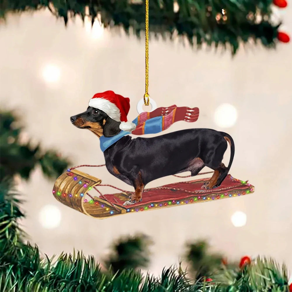 8cm acrylic Christmas sausage dog decoration in assorted colours for holiday displays