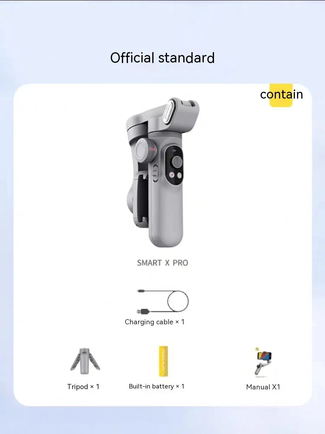 Silver grey Pro Mobile PTZ three-axis smartphone camera stabiliser gimbal with extended arm.