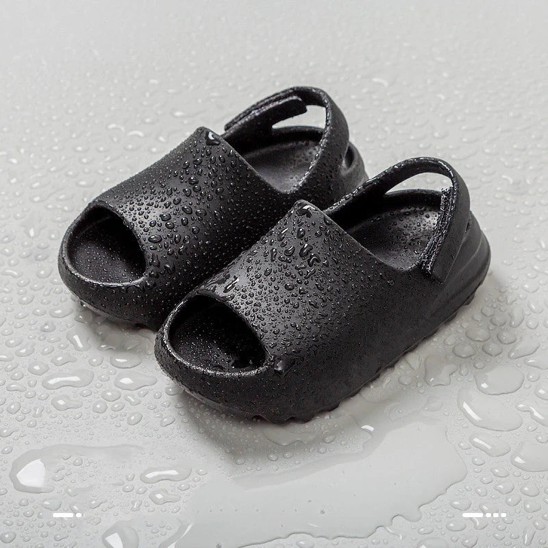 Children's summer non-slip sandals with Velcro closure in dark green and black
