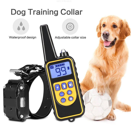 Electric dog training collar with remote control, adjustable levels, and waterproof design