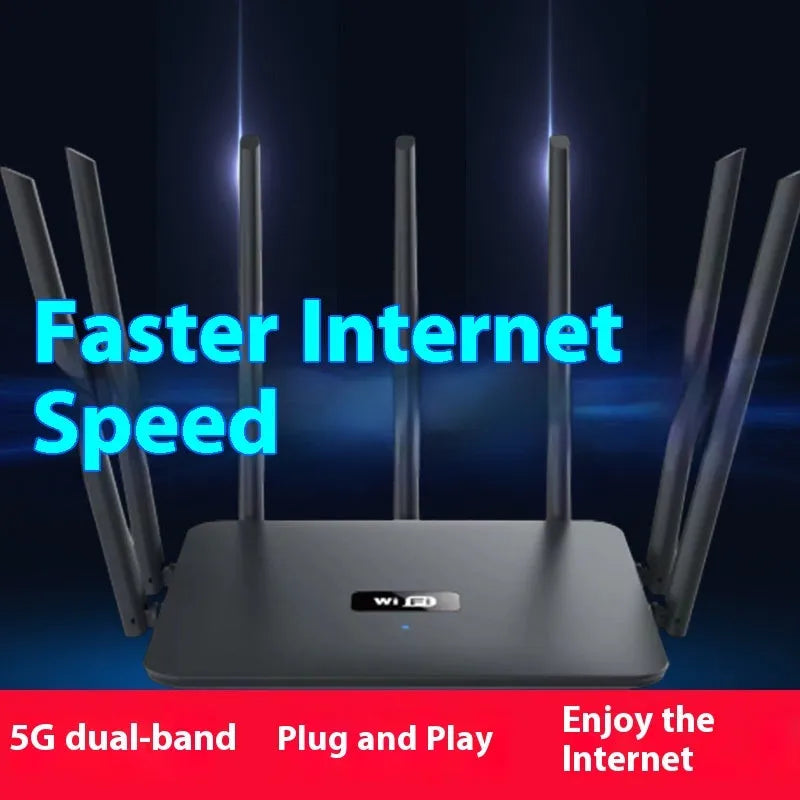 Black or white dual-frequency 5G router with either four or six antennas, dimensions 50x30x10cm