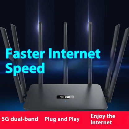 Black or white dual-frequency 5G router with either four or six antennas, dimensions 50x30x10cm