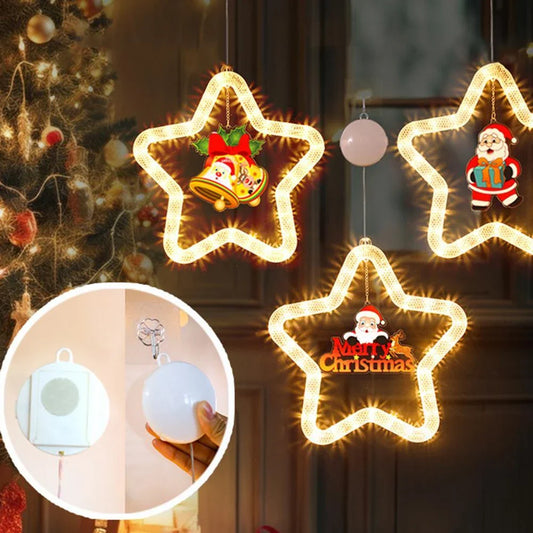 Festive LED Christmas star pendant light with five-point design, perfect for holiday decorations on windows, doors, and more