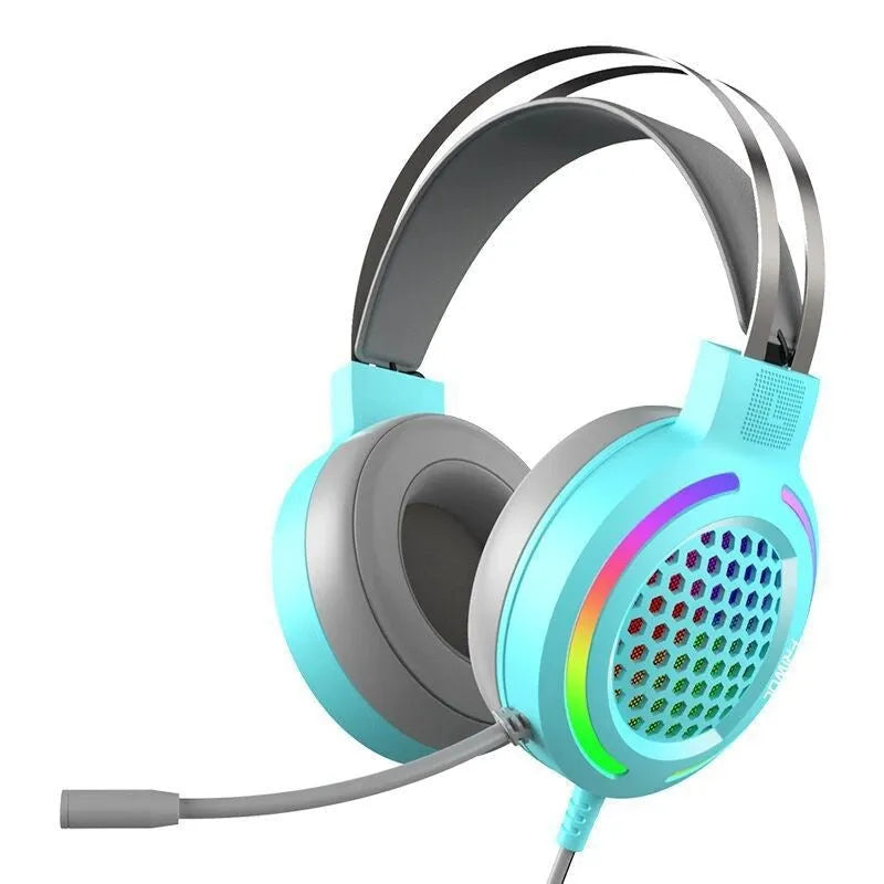H500 Holloway RGB USB gaming headset in black with colourful lights and memory foam ear cushions