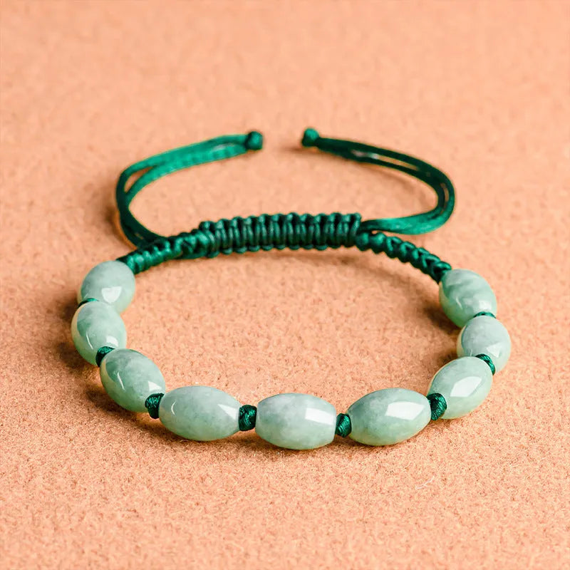 National style jade bracelet in dark green men's version with 9 beads or red women's version with 8 beads