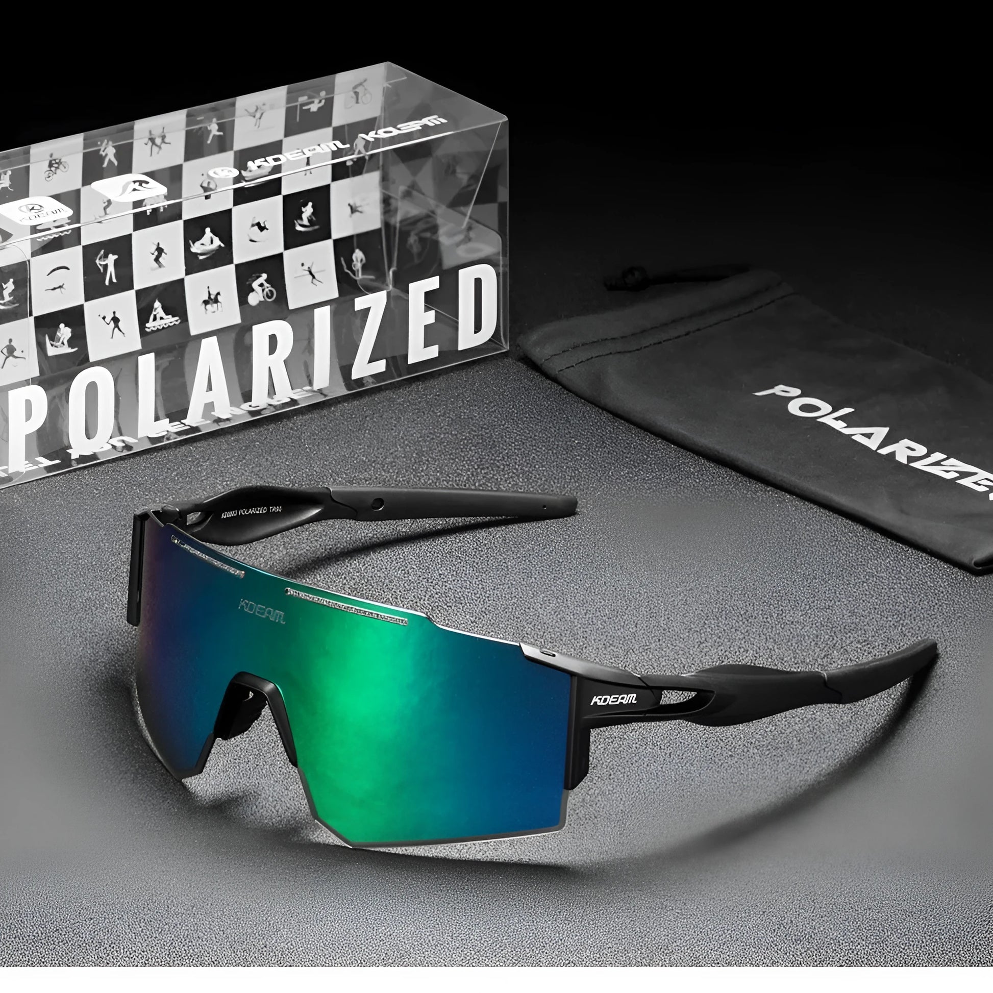 Polarised cycling sunglasses with frameless TR90 lightweight frame in sports design for athletic activities