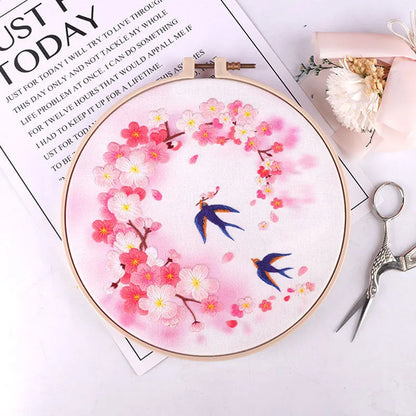 Nordic style grass leaf pattern embroidery kit on canvas fabric with floral colour options