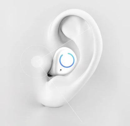 Black and white M18 true wireless in-ear headphones with a small rectangular charging case.