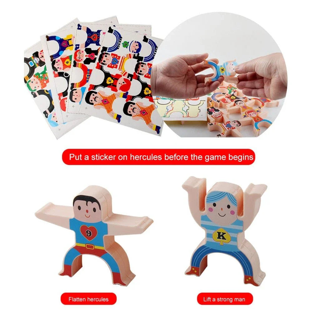 Colourful Cartoon Hercules building blocks with smiling figures and interactive stacking game