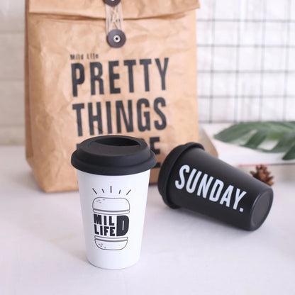 ROKEN stainless steel drinking cup with screw-on lid and reusable straw in COFFEE black colour