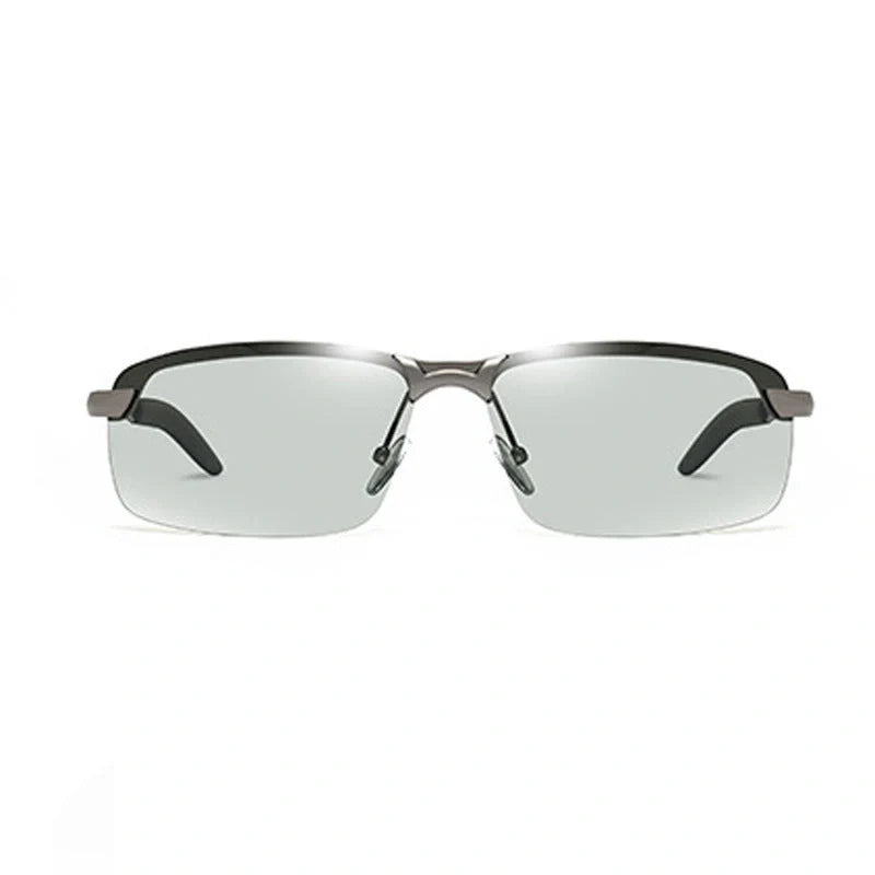 Men's driving glasses with colour-changing polarised lenses and lightweight alloy frames