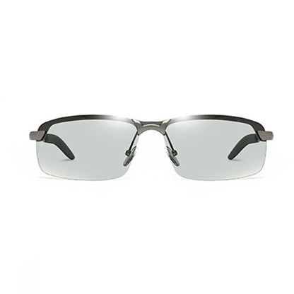 Men's driving glasses with colour-changing polarised lenses and lightweight alloy frames