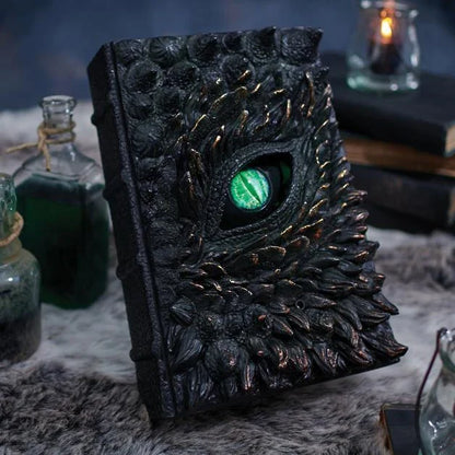 Realistic resin dragon book prop with scaly texture, perfect for home decor and Halloween
