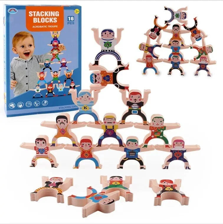 Colourful Cartoon Hercules building blocks with smiling figures and interactive stacking game
