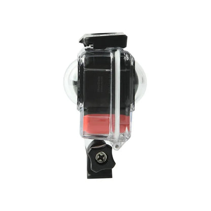 Transparent Insta360 One RS waterproof case showing camera inside with dimensions 9x8x4.5cm