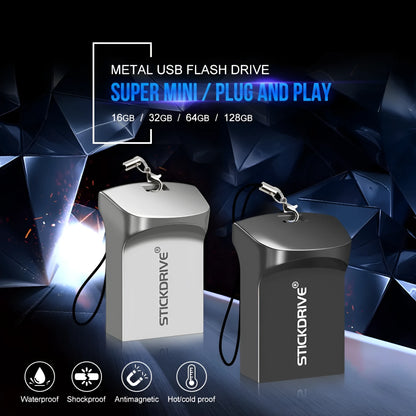 Metal USB flash drive with chain necklace in black or silver colours