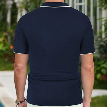 Short-sleeve polo shirt in various classic colors, featuring a unique flocking design and made from soft, breathable Tencel fabric