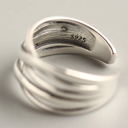 Women's S925 sterling silver ring with vintage weave pattern in retro silver colour