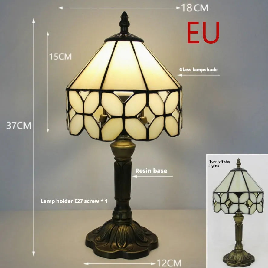 Retro yellow glass bedside table lamp with resin base, 20 x 12 x 35cm, Mediterranean style